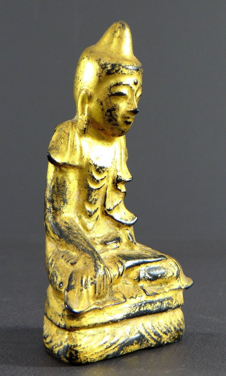 Birmanie, Début Du XXème Siècle, Statue De Bouddha En Bois Laqué à La Feuille D’or.-photo-2