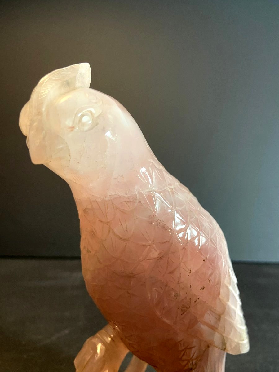 Chine, Milieu du XXème siècle, paire d'oiseaux en quartz rose.-photo-3