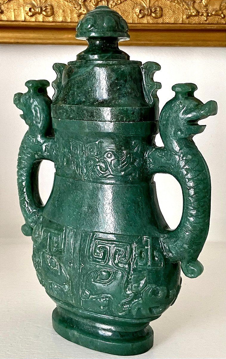 Chine, Années 1950/1960, Pot Couvert En Pierre Dure Dans Le Style Archaïque."-photo-1