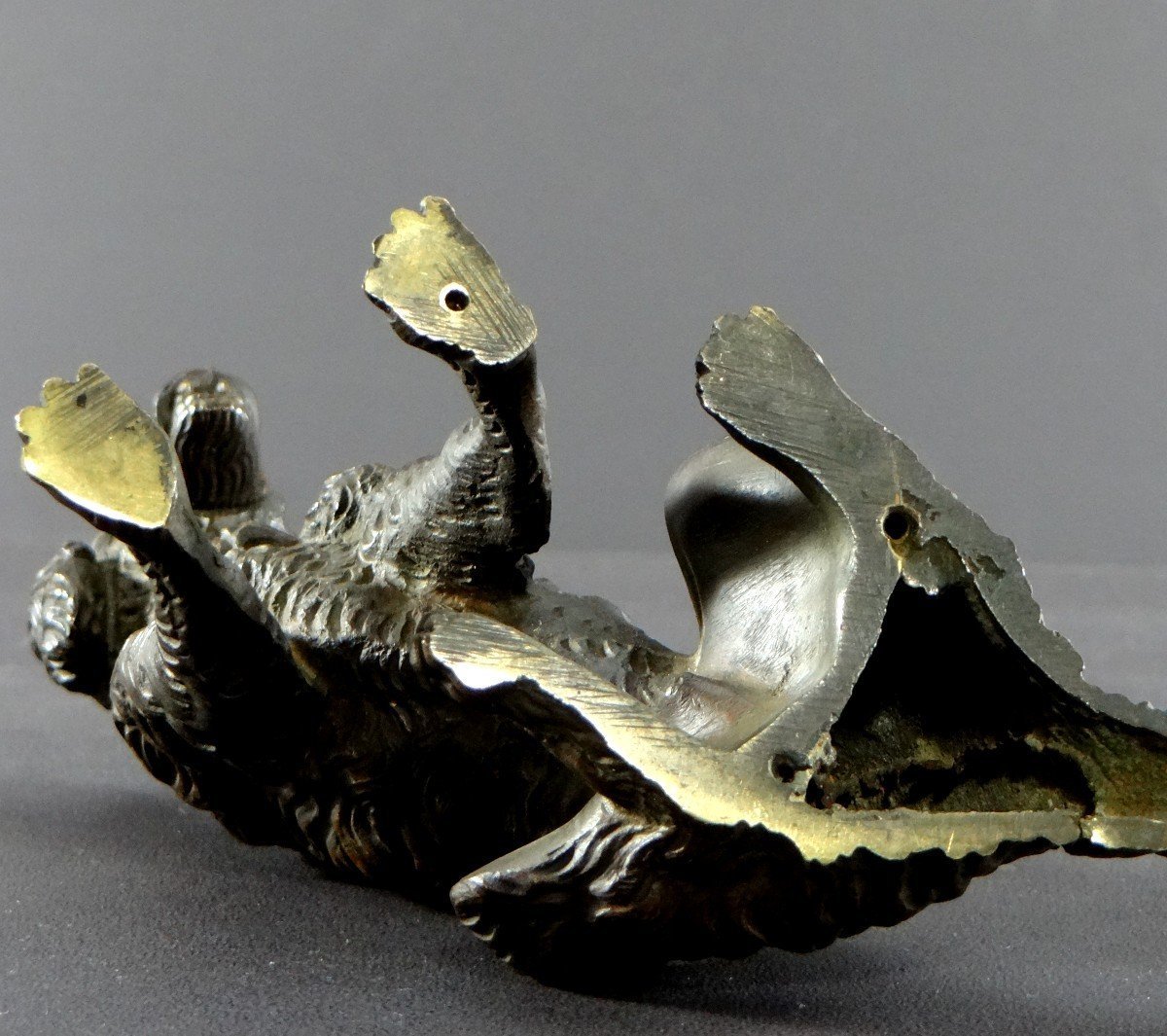 France, Early 20th Century, Bronze Dog Statuette With A Movable Jaw.-photo-2