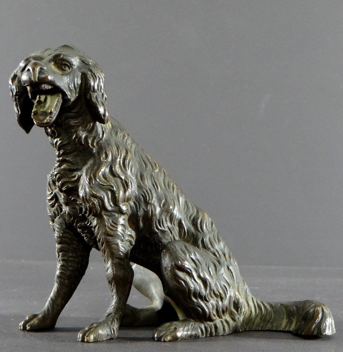 France, Early 20th Century, Bronze Dog Statuette With A Movable Jaw.