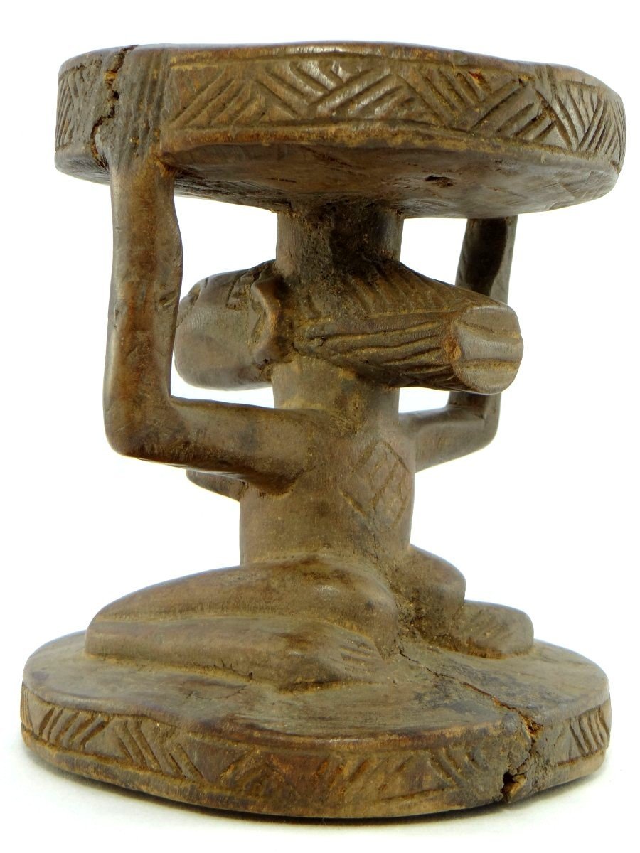 Rép. Dém. Du Congo, Peuple Luba/hemba, Siège Cariatide Bois Sculpté Personnage Féminin.-photo-3