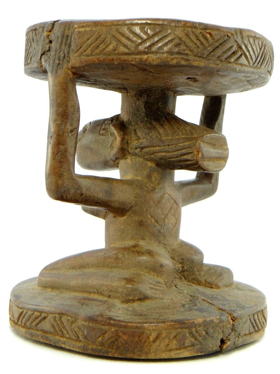 Rép. Dém. Du Congo, Peuple Luba/hemba, Siège Cariatide Bois Sculpté Personnage Féminin.-photo-1