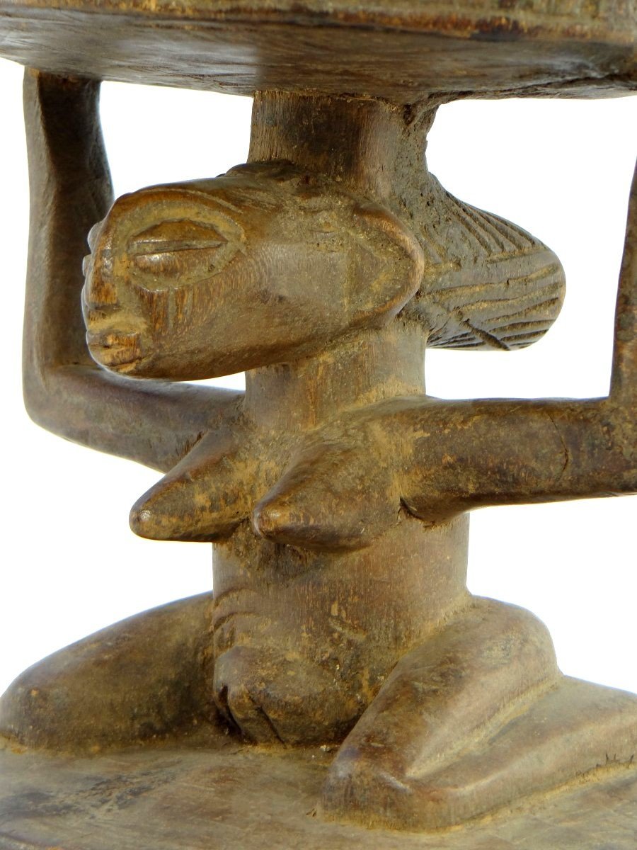 Rép. Dém. Du Congo, Peuple Luba/hemba, Siège Cariatide Bois Sculpté Personnage Féminin.