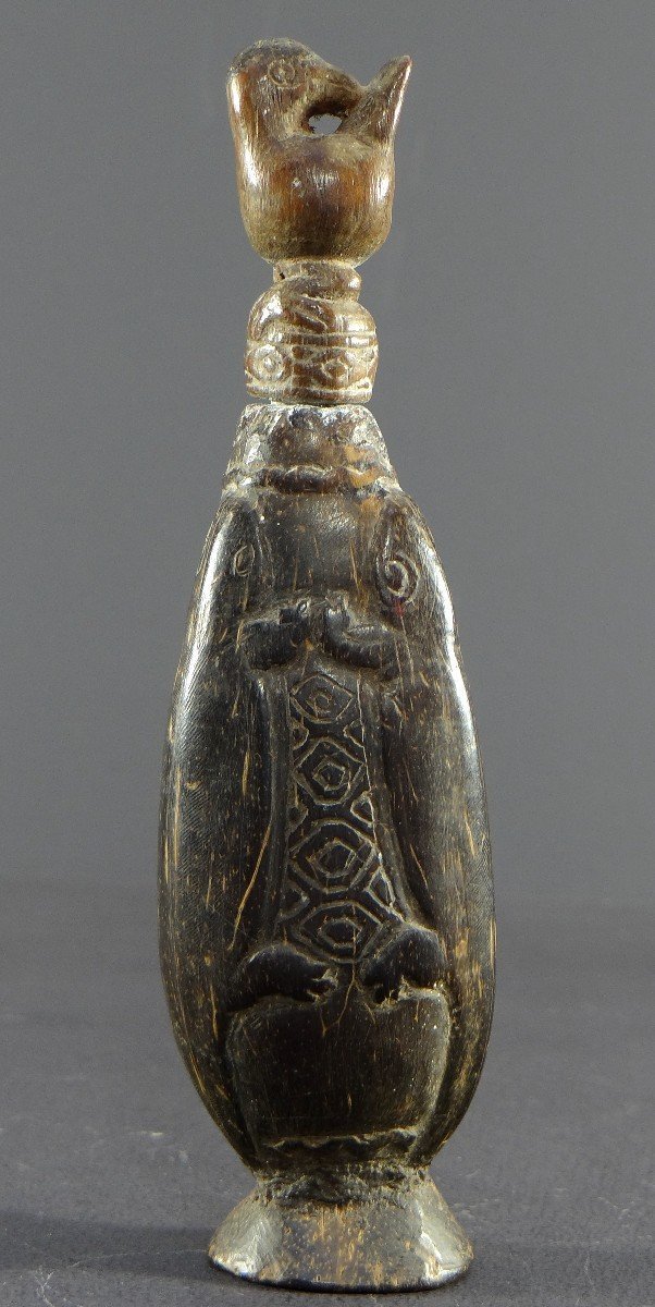 Indonésie, île De Timor, Rare Boîte à Craie (bétel) En Bois Sculpté De Lézards Et d'Un Oiseau.-photo-4