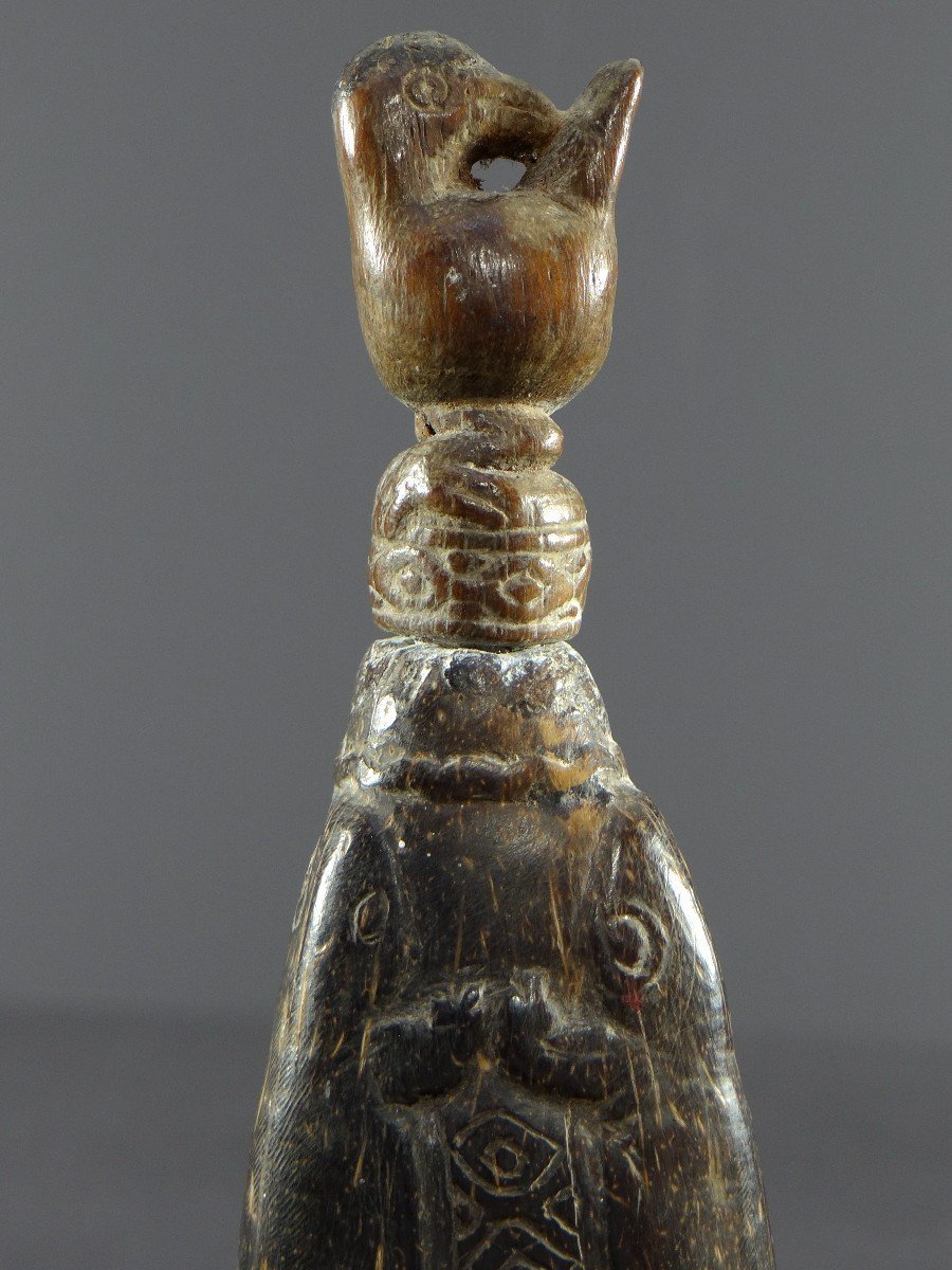 Indonésie, île De Timor, Rare Boîte à Craie (bétel) En Bois Sculpté De Lézards Et d'Un Oiseau.-photo-4