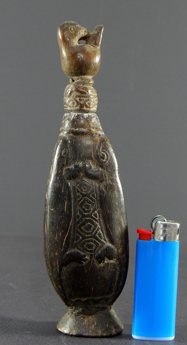 Indonésie, île De Timor, Rare Boîte à Craie (bétel) En Bois Sculpté De Lézards Et d'Un Oiseau.-photo-5