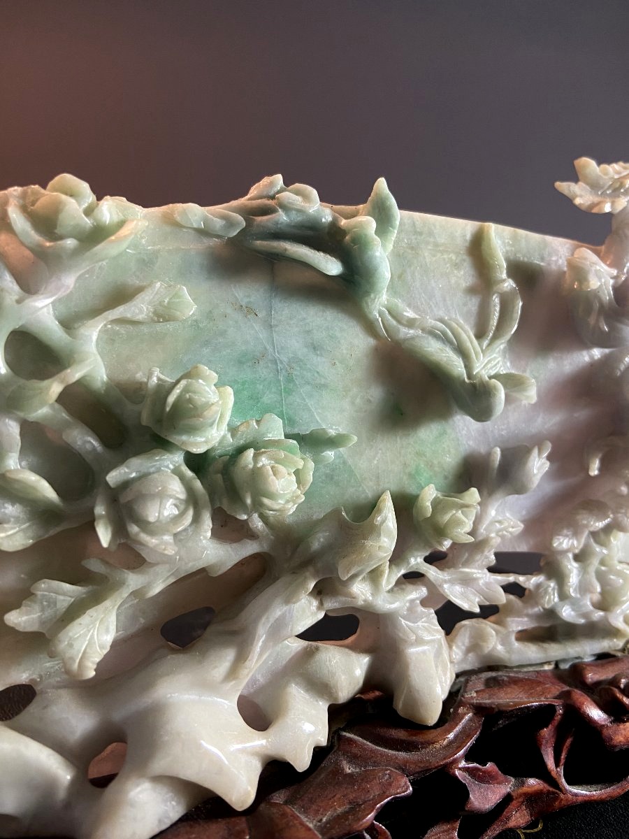 China, First Half Of The 20th Century, Celadon Jade Sculpture Depicting A Landscape And A Bird.-photo-4