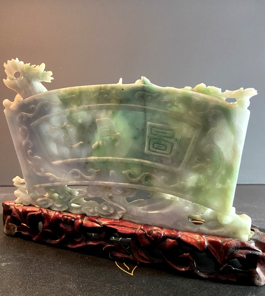 China, First Half Of The 20th Century, Celadon Jade Sculpture Depicting A Landscape And A Bird.-photo-6