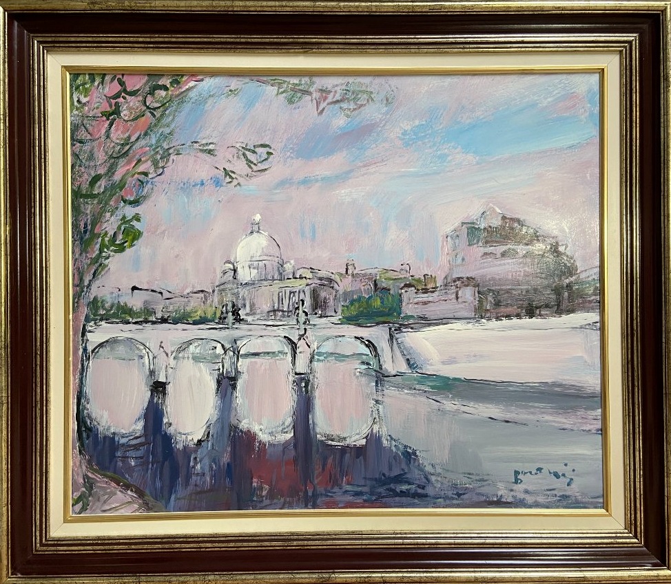 Mario Bonamici (1912–2002), Painting: View Of The Sant'angelo Bridge In Rome-photo-3