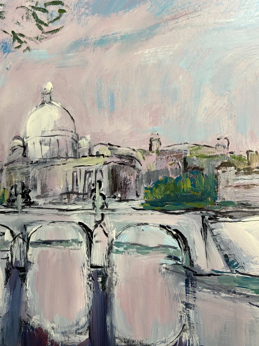 Mario Bonamici (1912–2002), Painting: View Of The Sant'angelo Bridge In Rome-photo-3