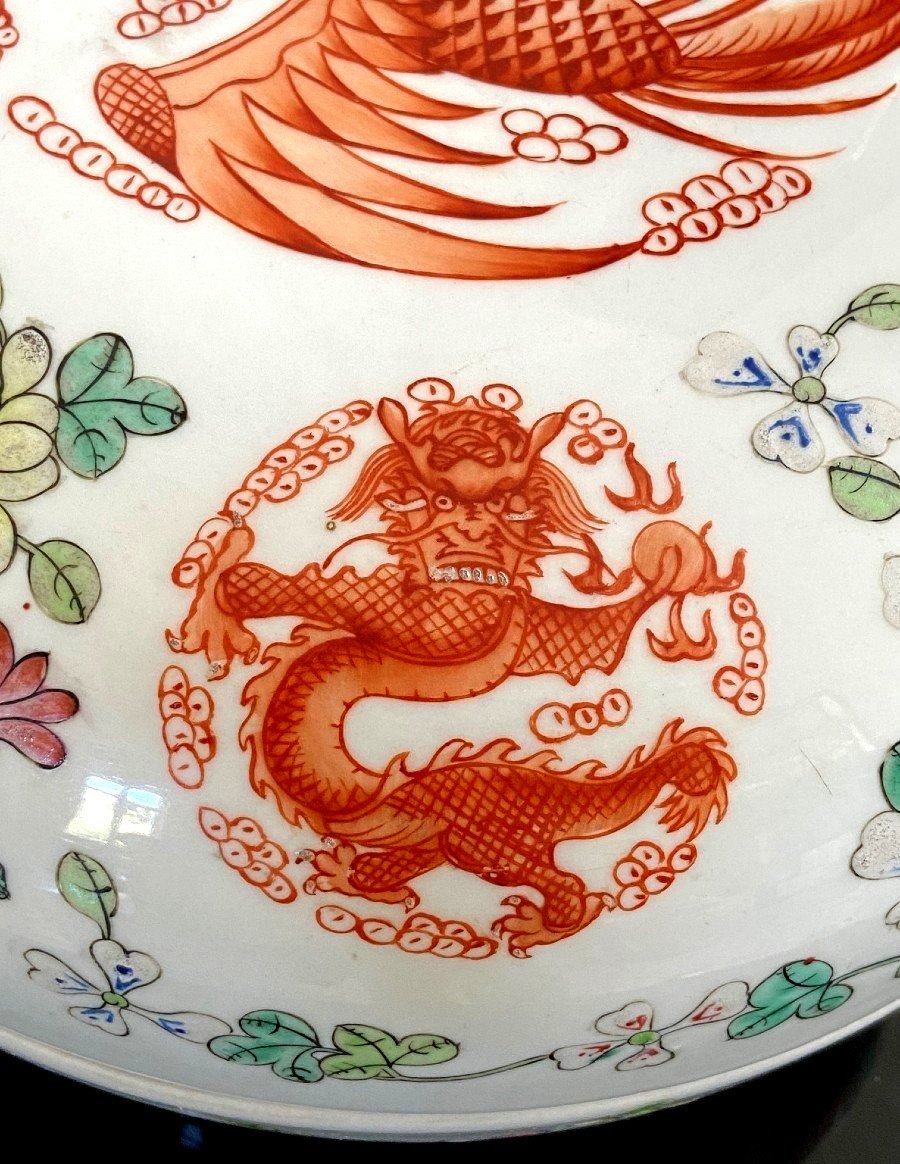 Chine, Milieu Du XXème Siècle, Important Coffret Rond En Porcelaine Décor De Phénix Et Dragons.-photo-3
