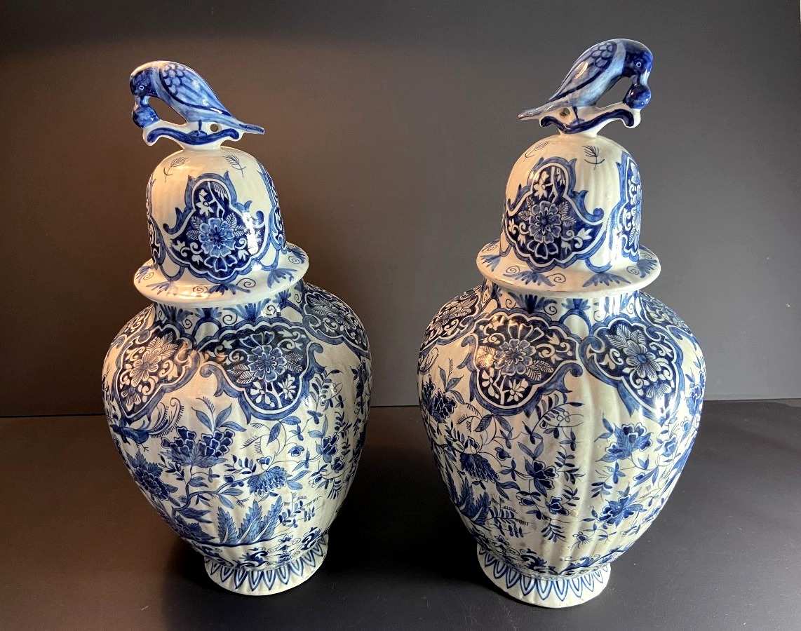 Early 20th Century, A Pair Of Vases From The Delft Manufactory With Floral Decoration.-photo-2
