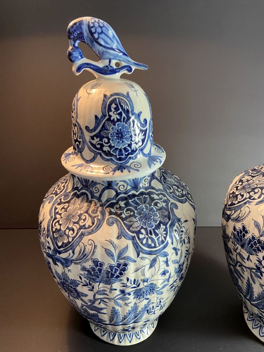 Early 20th Century, A Pair Of Vases From The Delft Manufactory With Floral Decoration.-photo-4