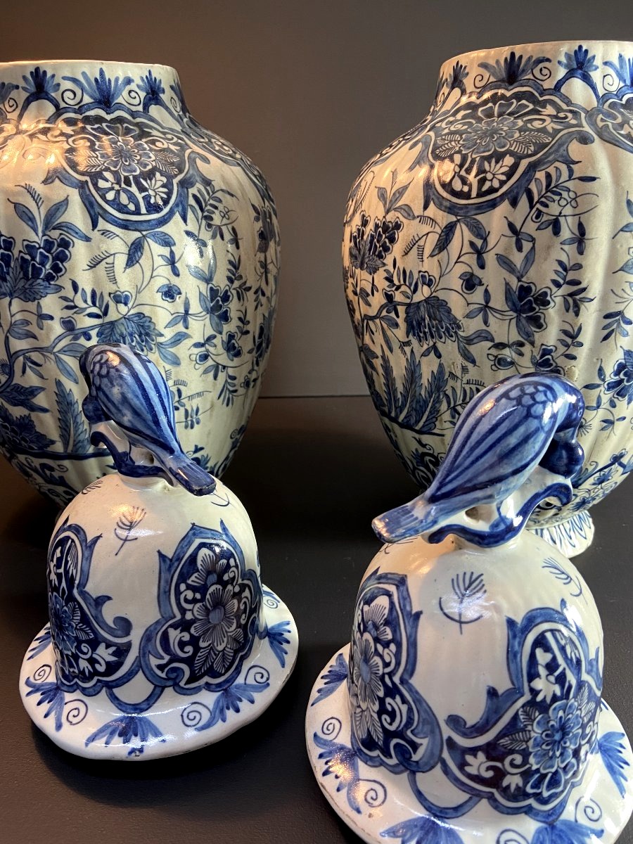 Early 20th Century, A Pair Of Vases From The Delft Manufactory With Floral Decoration.-photo-2