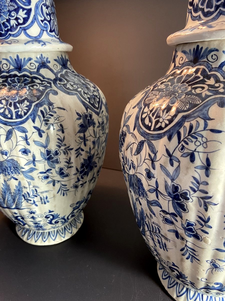 Early 20th Century, A Pair Of Vases From The Delft Manufactory With Floral Decoration.-photo-3
