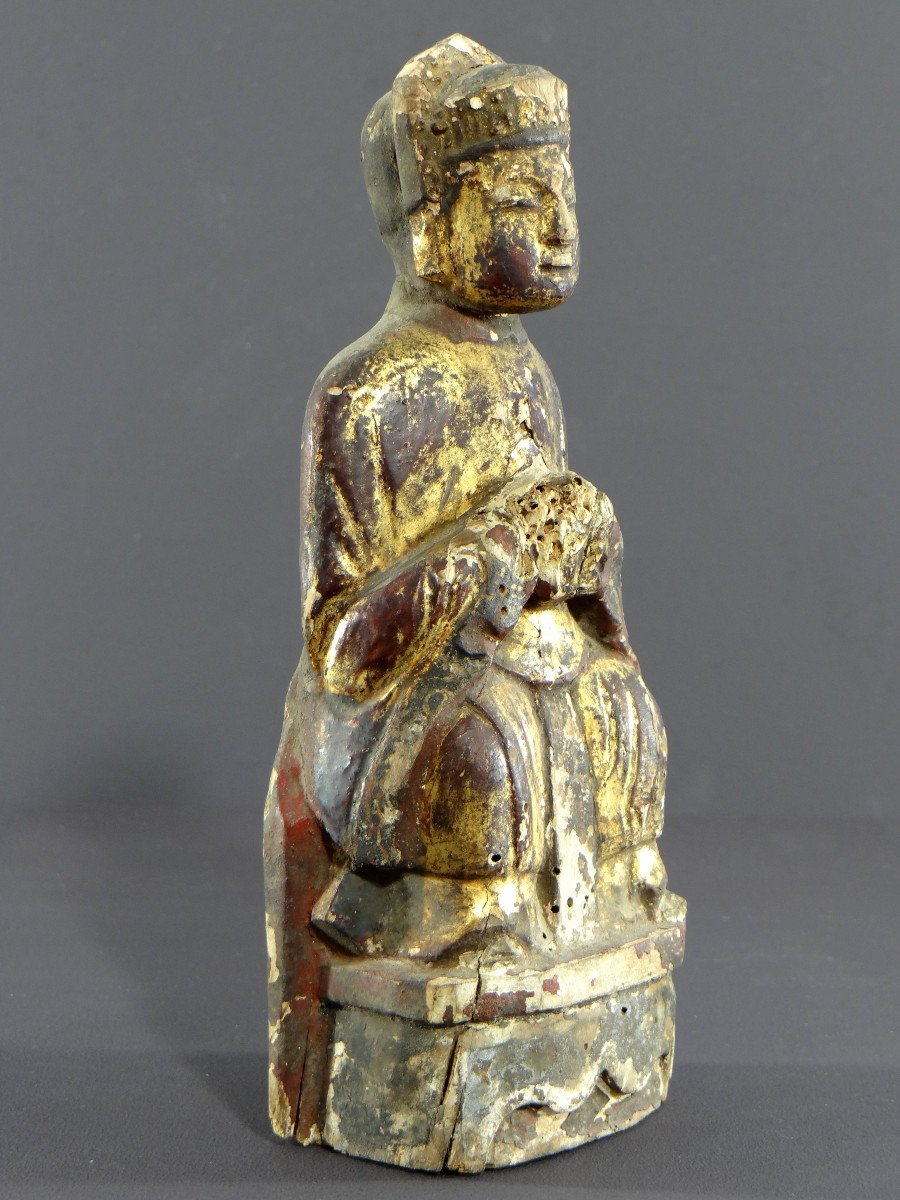 Chine, Fin Dynastie Ming, Début Dynastie Qing, Statue Taoïste Juge Des Enfers.-photo-4