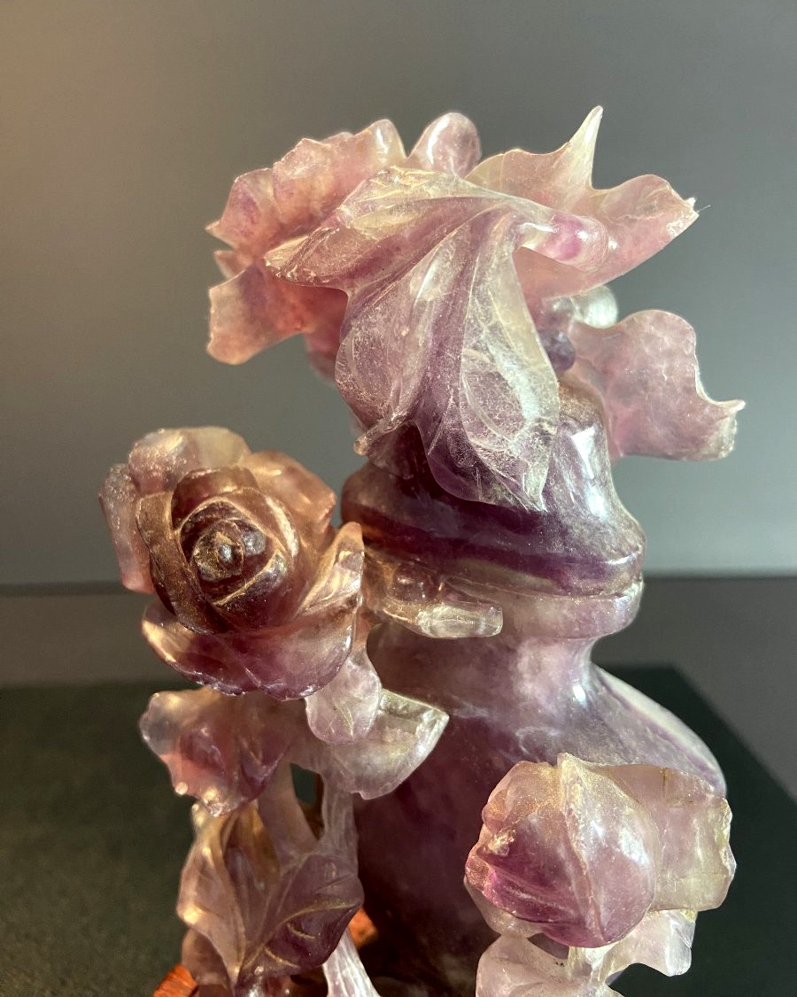China, First Half Of The 20th Century, Pink Quartz Depicting A Bouquet Of Flowers-photo-3