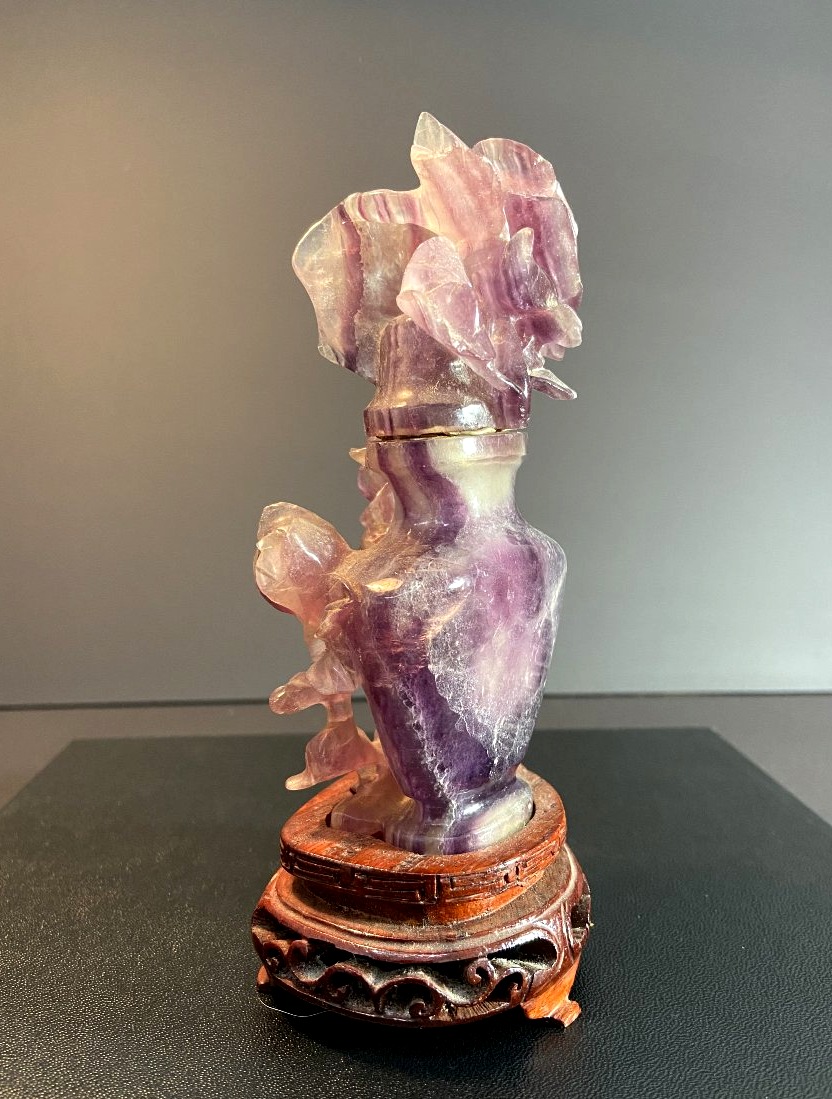 China, First Half Of The 20th Century, Pink Quartz Depicting A Bouquet Of Flowers-photo-4