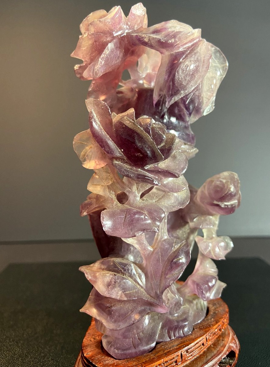 China, First Half Of The 20th Century, Pink Quartz Depicting A Bouquet Of Flowers-photo-1