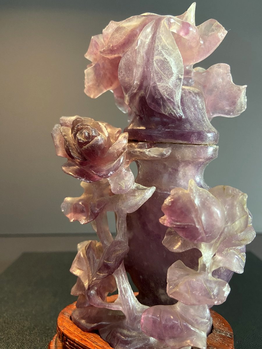 China, First Half Of The 20th Century, Pink Quartz Depicting A Bouquet Of Flowers-photo-3
