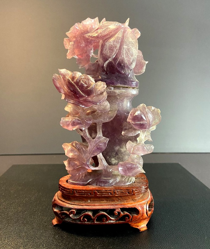 China, First Half Of The 20th Century, Pink Quartz Depicting A Bouquet Of Flowers-photo-4