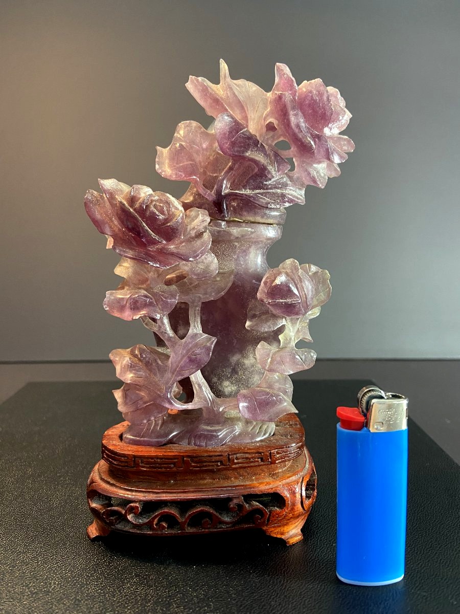 China, First Half Of The 20th Century, Pink Quartz Depicting A Bouquet Of Flowers-photo-5