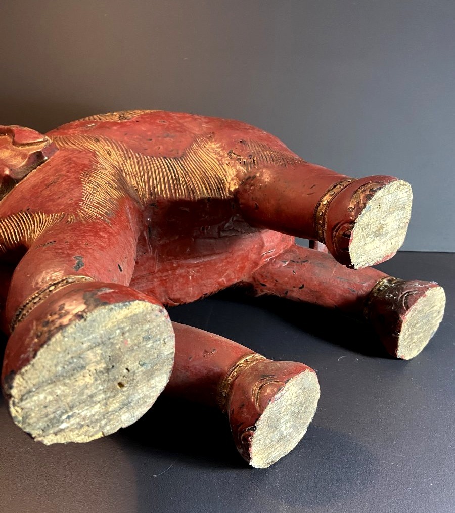 Inde, Milieu Du XXème Siècle, Sculpture à représentation d'un éléphant en bois laqué.-photo-3