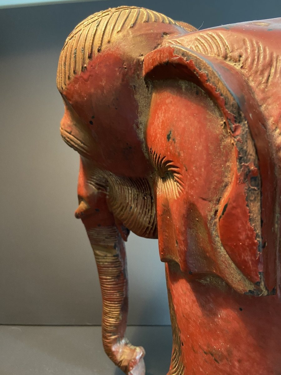 Inde, Milieu Du XXème Siècle, Sculpture à représentation d'un éléphant en bois laqué.-photo-4