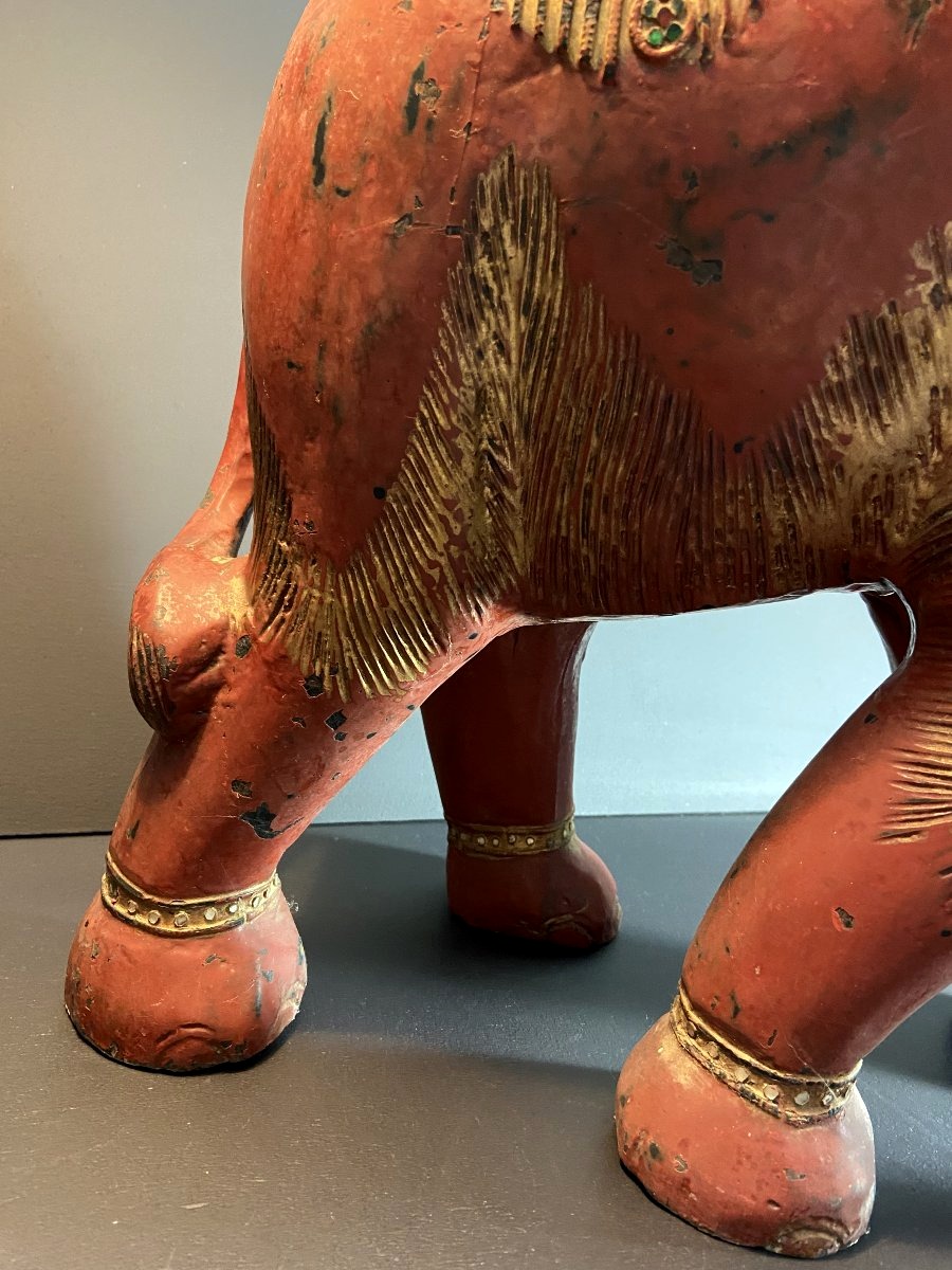 Inde, Milieu Du XXème Siècle, Sculpture à représentation d'un éléphant en bois laqué.-photo-6