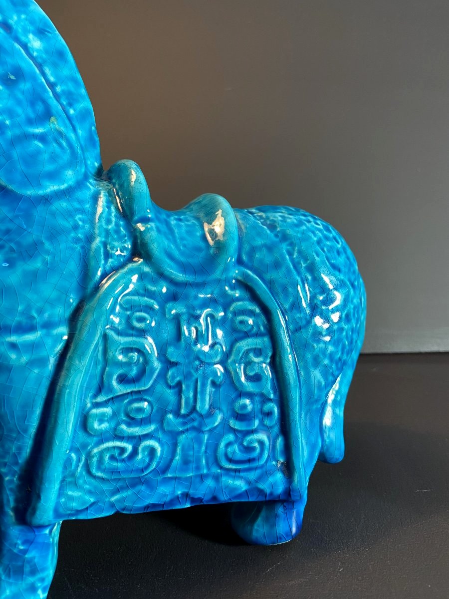 China, Mid-20th Century, Ceramic Horse In A Turquoise Hue.-photo-3