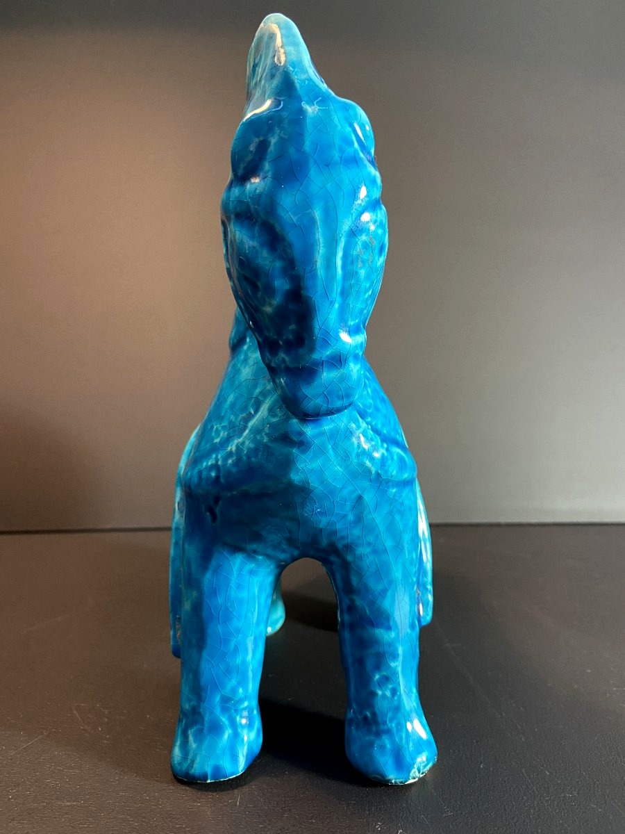 China, Mid-20th Century, Ceramic Horse In A Turquoise Hue.-photo-1