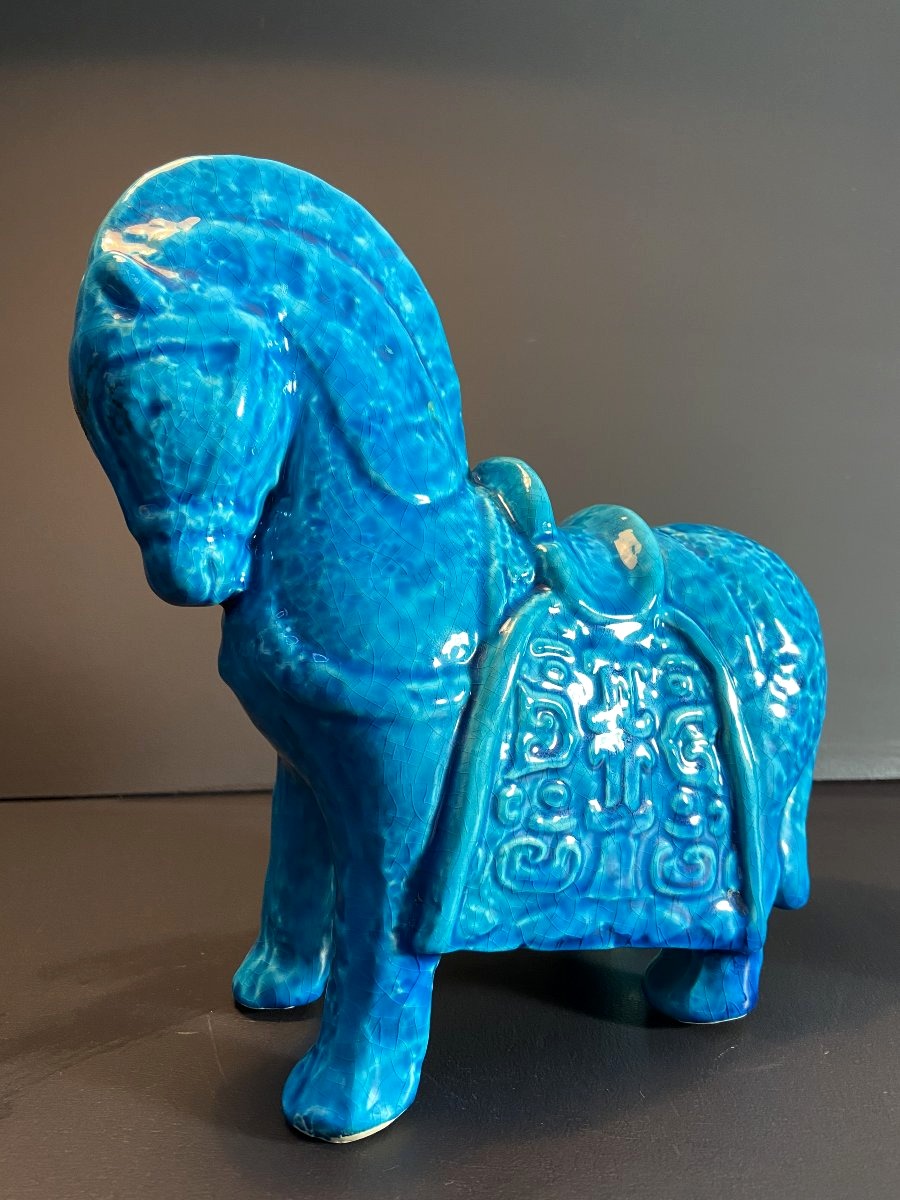 China, Mid-20th Century, Ceramic Horse In A Turquoise Hue.