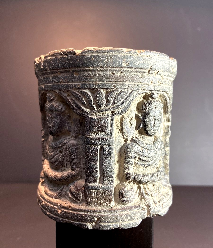 Gandhara Civilization, Ca. 3rd Century, Cylindrical Reliquary With Its Lid.-photo-3
