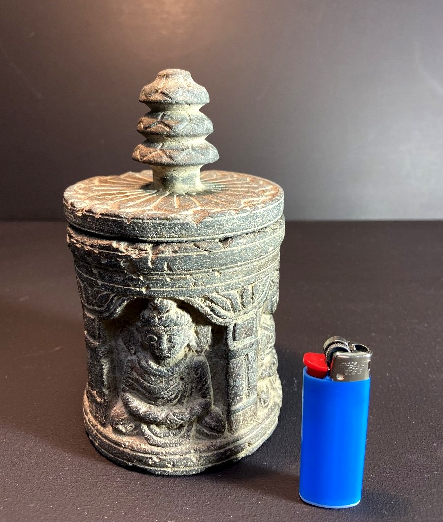 Gandhara Civilization, Ca. 3rd Century, Cylindrical Reliquary With Its Lid.-photo-8