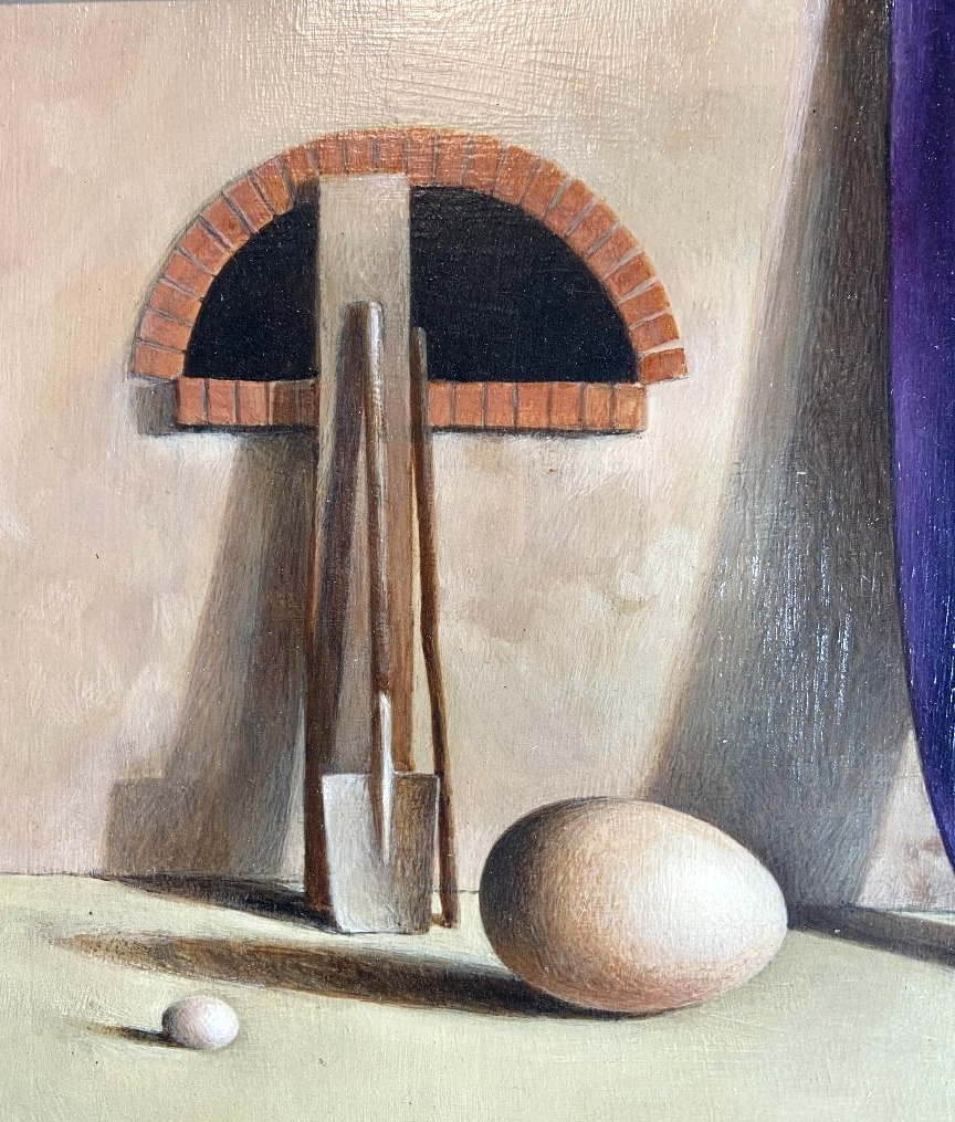 Jean BAILLY (né en 1940),  Huile sur panneau "Nature morte à l'oeuf", 1980.-photo-4