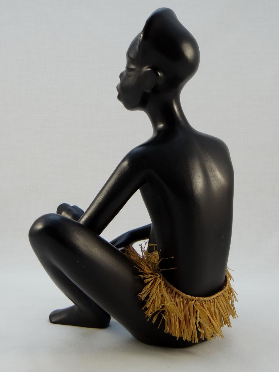 Statuette africaniste en céramique des années 1950. Gmundner, Autriche. -photo-3