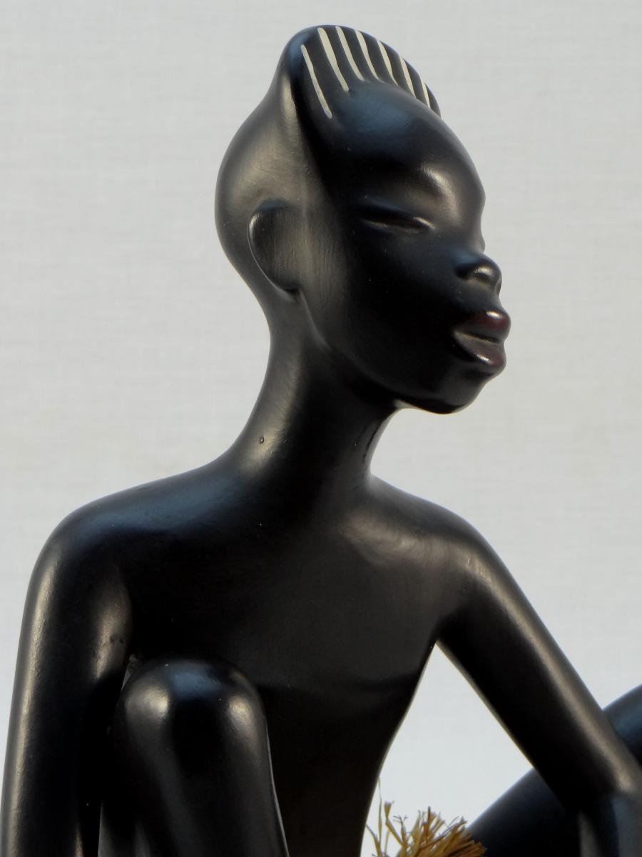 Statuette africaniste en céramique des années 1950. Gmundner, Autriche. -photo-7