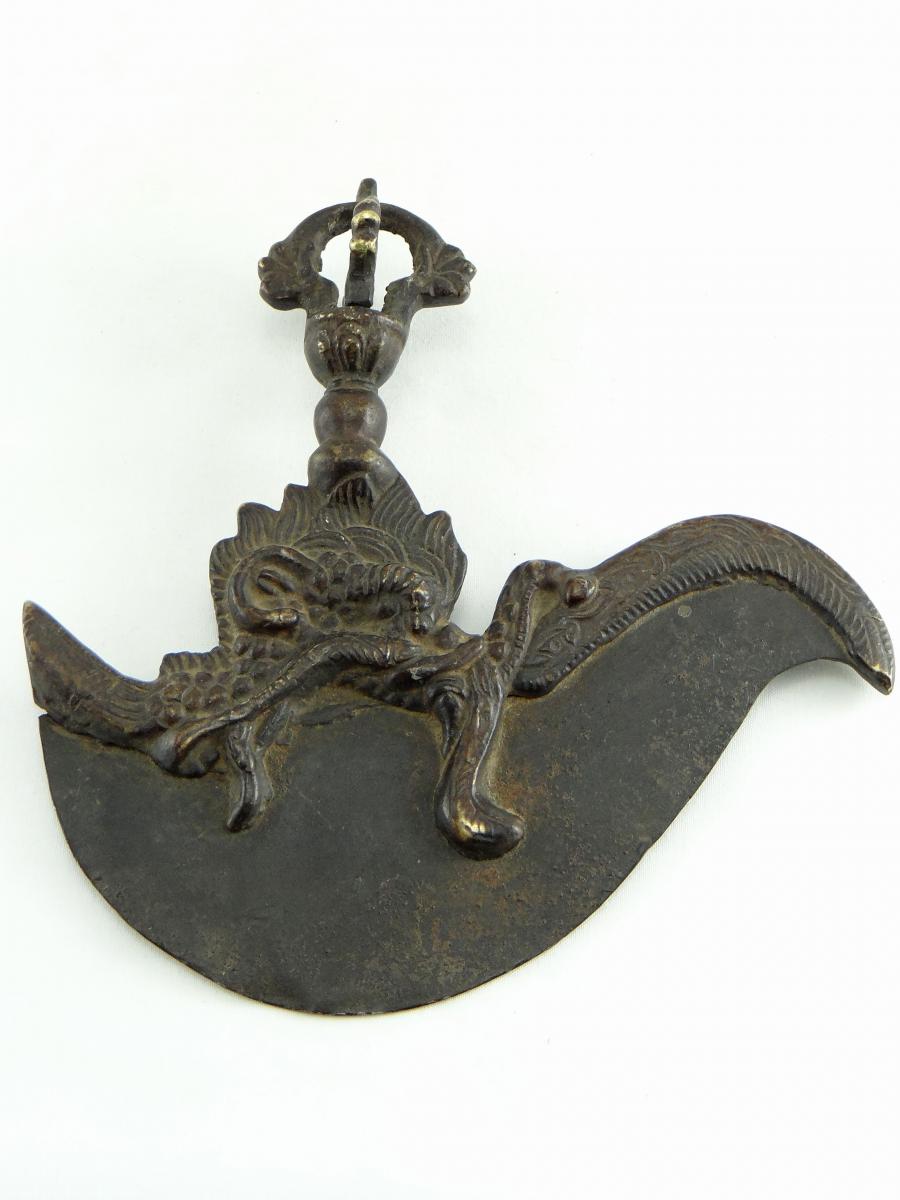 Nepal, Early 20th Century, Kartrika Cleaver In Bronze And Iron.-photo-2