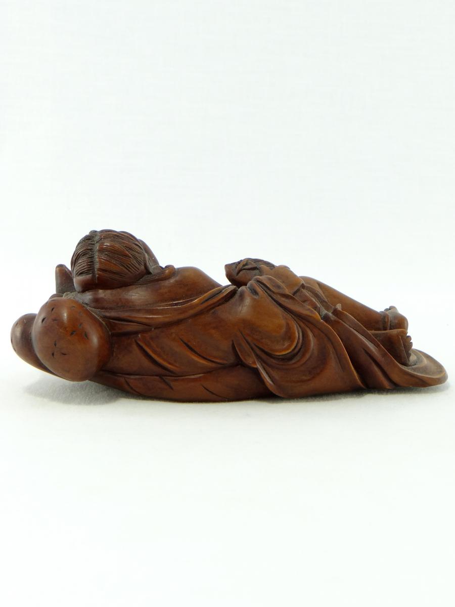China Or Southeast Asia Nineteenth, Statuette Poet Drunk In Carved Boxwood.-photo-4