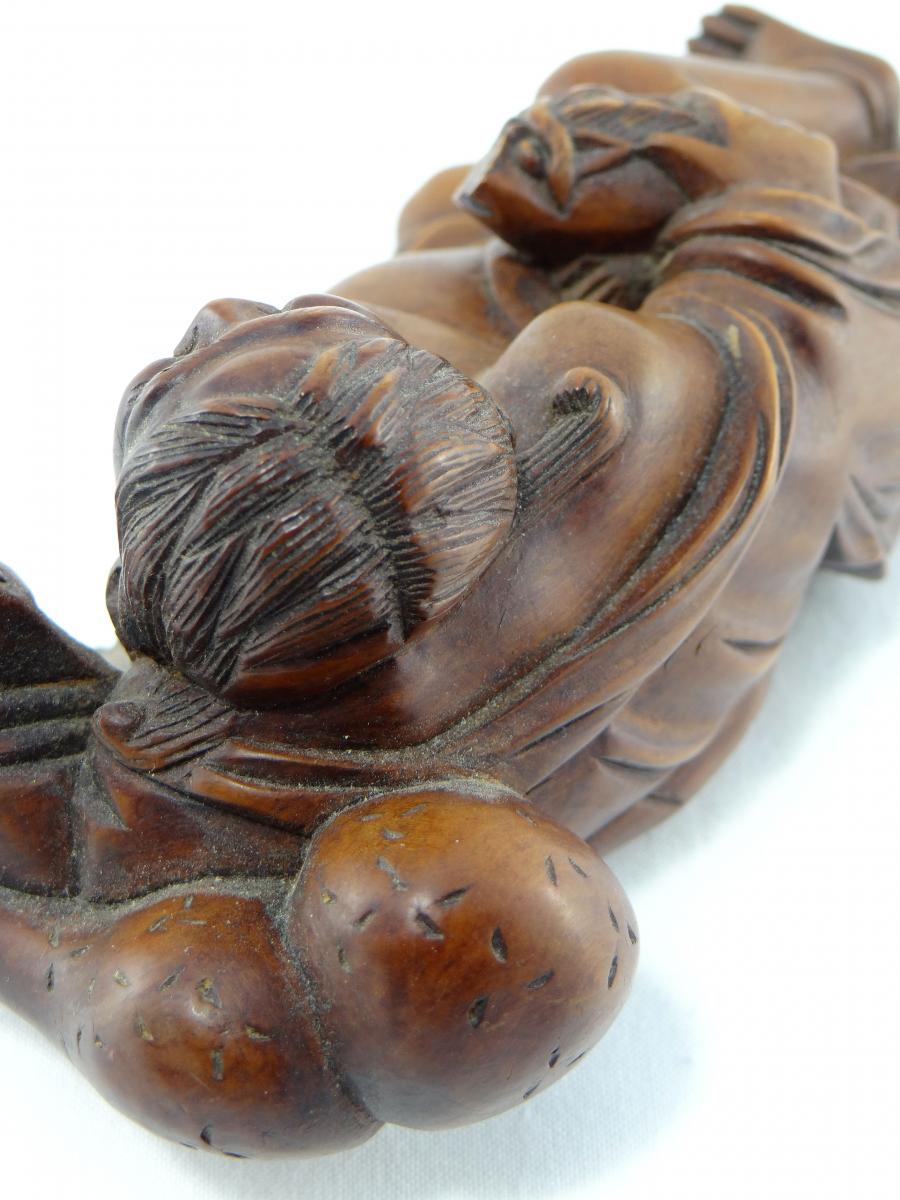 China Or Southeast Asia Nineteenth, Statuette Poet Drunk In Carved Boxwood.-photo-4