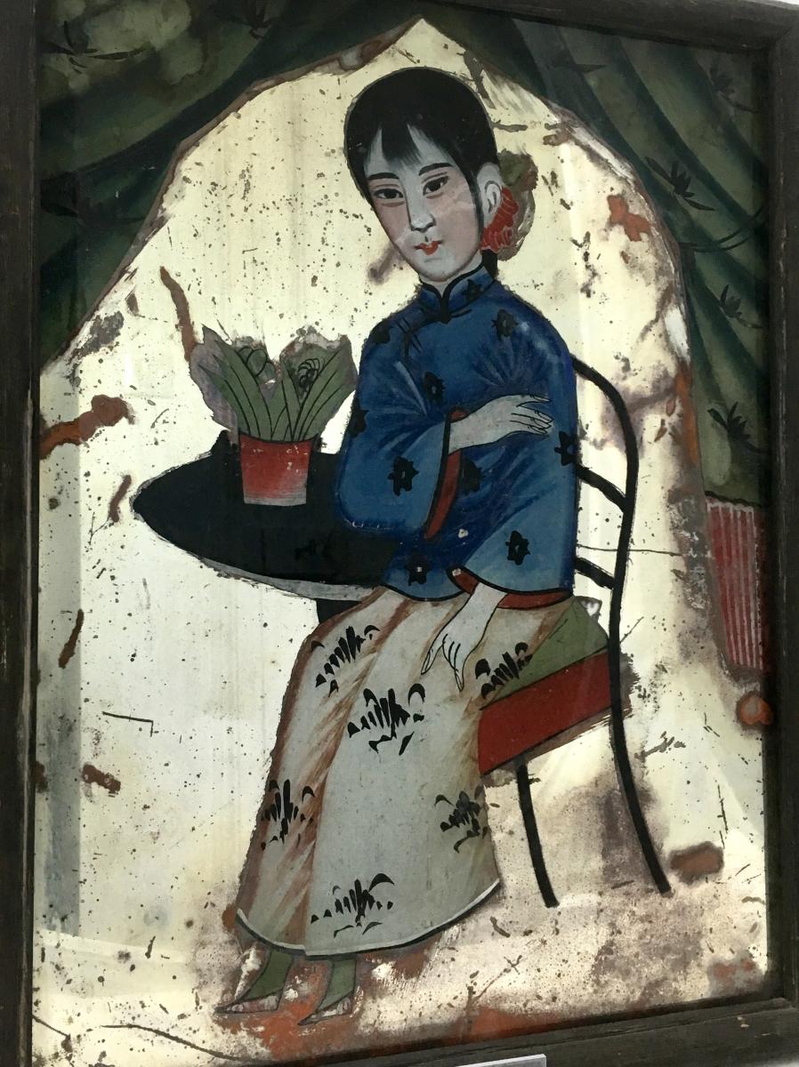 Chine, Dernier Tiers du XIXème Siècle, Peinture Sous Verre Figurant Une Enfant.-photo-1