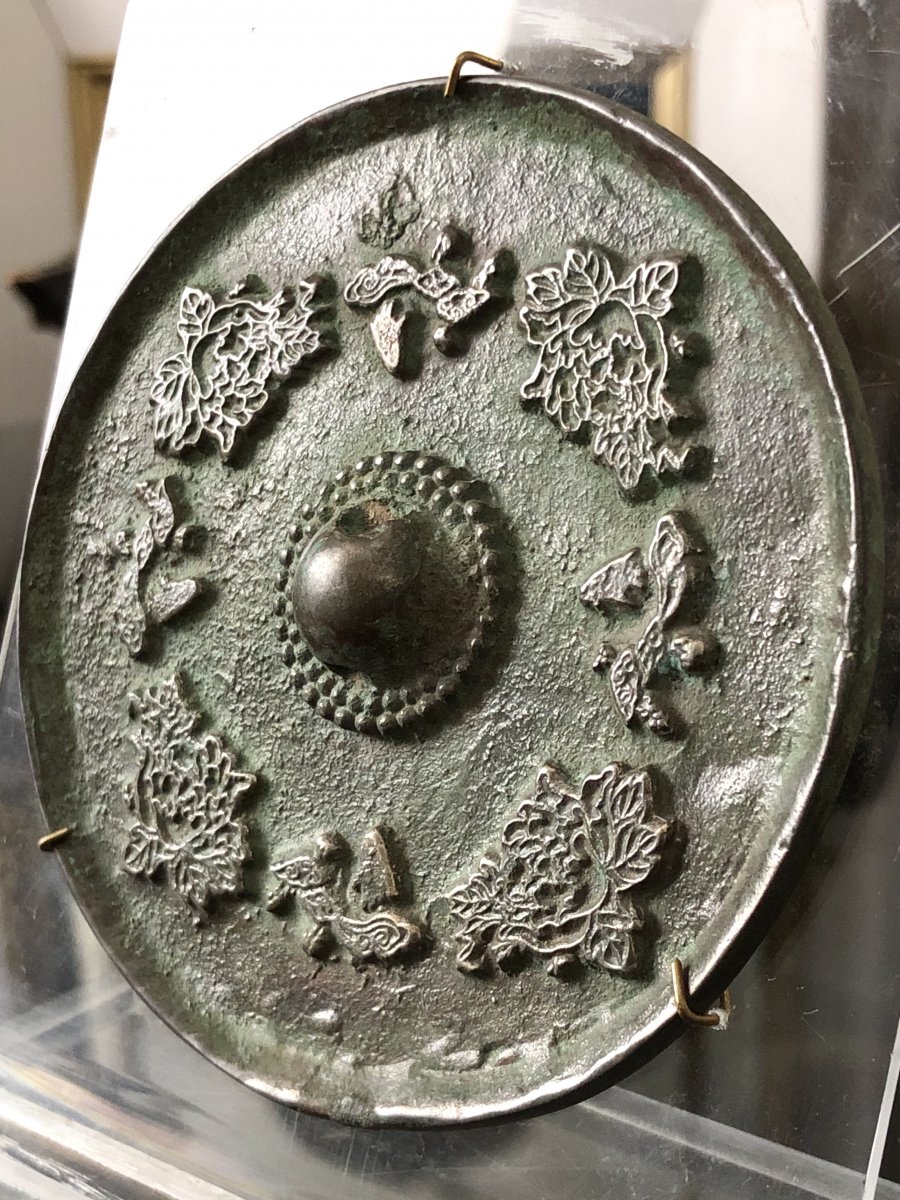 Chine, XIXème Siècle, Miroir En Fonte De Fer Patine Bronze Esprit Période Tang-photo-1