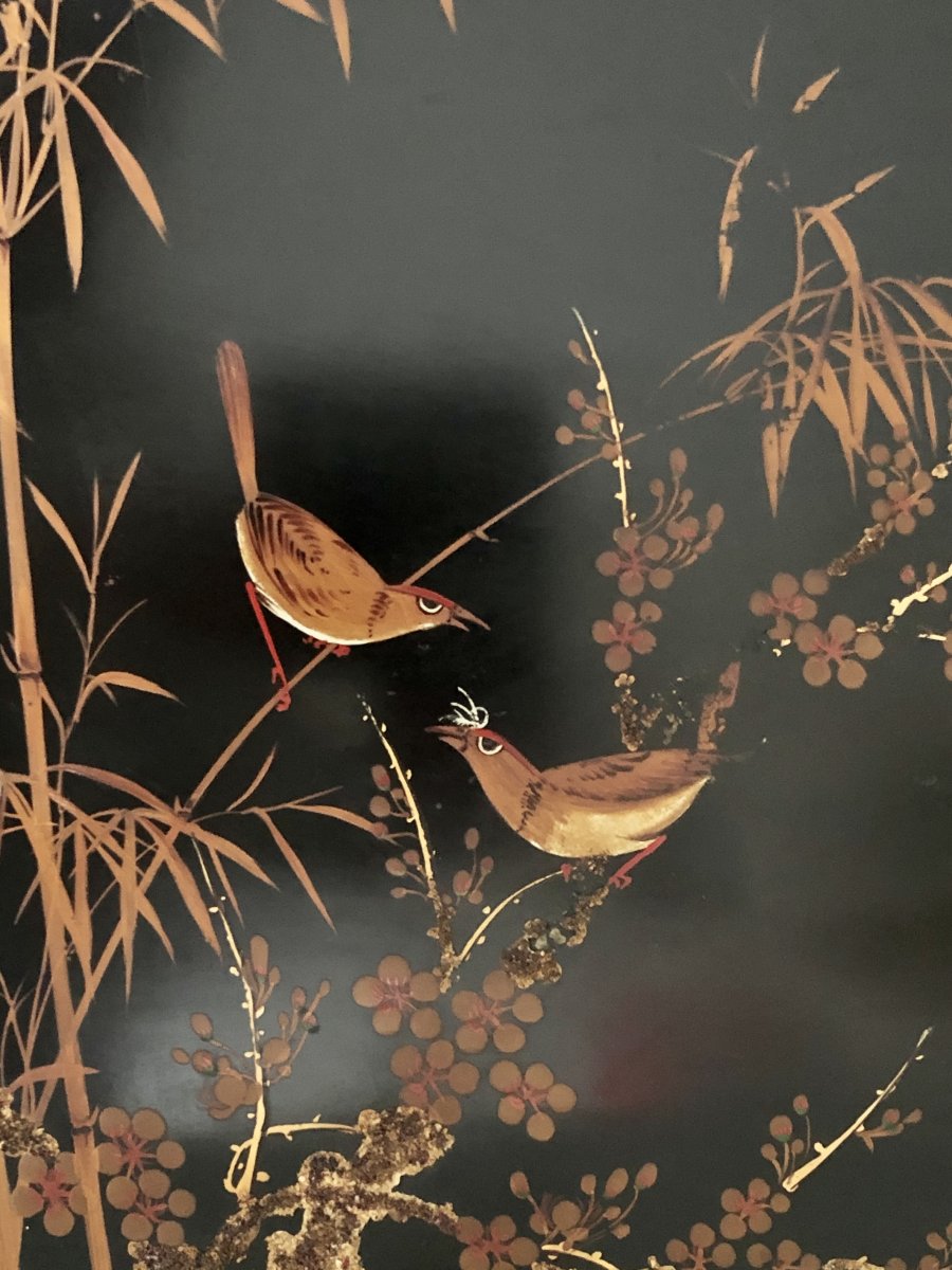 Vietnam, Années 1950, Panneau De Laque Décor d'Oiseaux Et Végétation Hoang Thanh. -photo-4