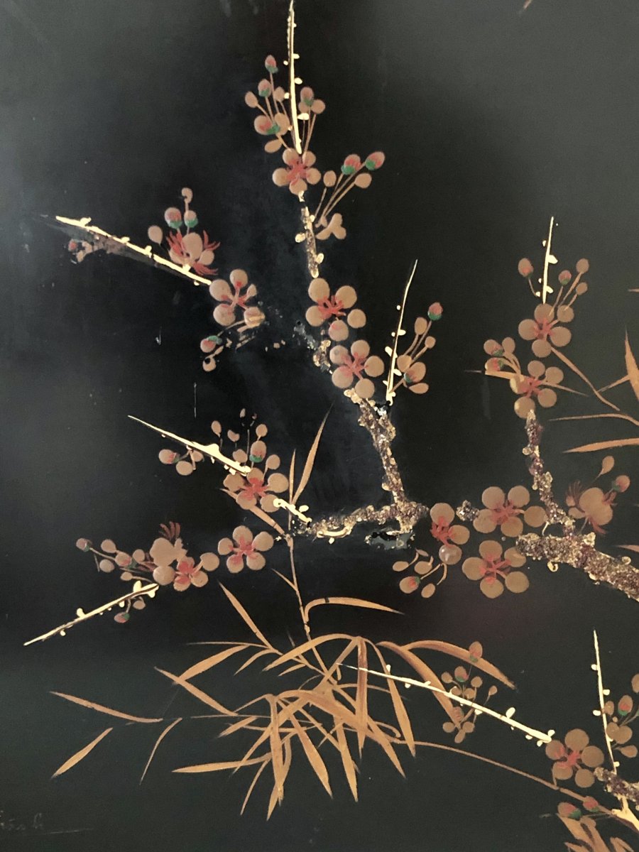 Vietnam, 1950s, Lacquer Panel Decor With Birds And Vegetation Hoang Thanh.-photo-4