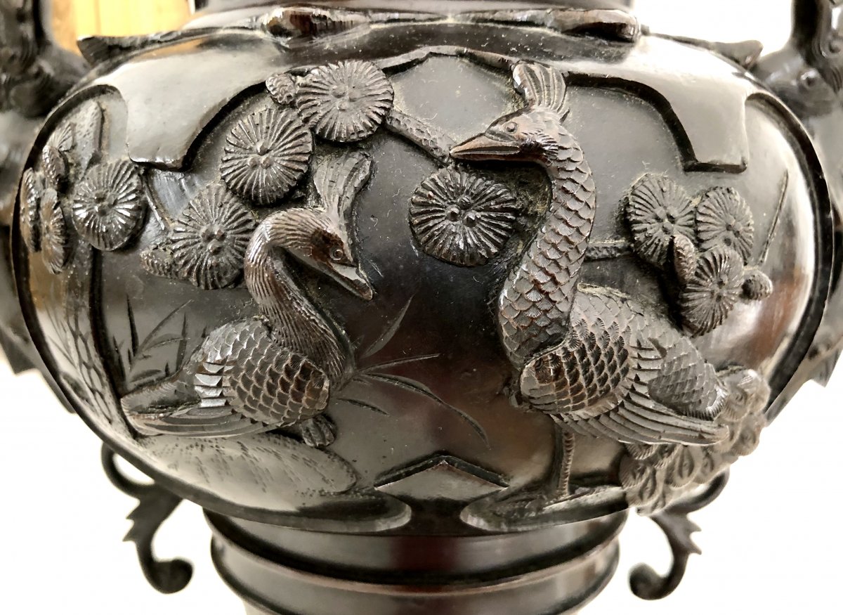 Chine, XIXème Siècle, Important Brûle-parfum en Bronze à Décor de Dragons et d'Oiseaux.-photo-3
