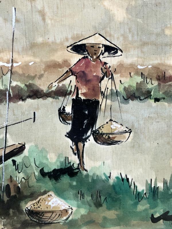 Vietnam, Milieu Du XXème Siècle Ou Antérieur, Peinture Sur Soie La Récolte Du Riz. -photo-5