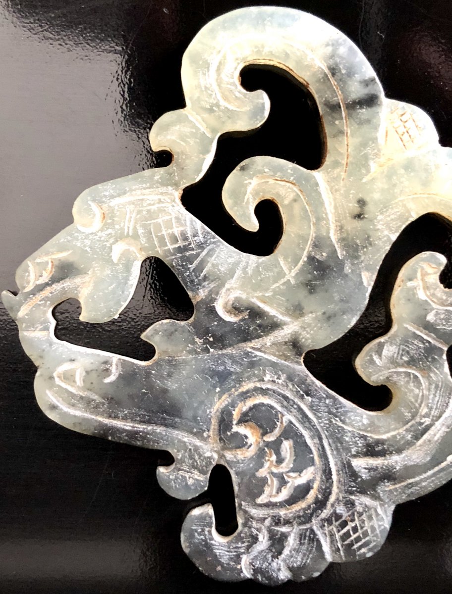 China, Old Carved And Openwork Jade Plate Spirit Of The ...-photo-4