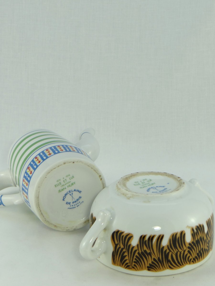 Porcelaine De Paris 1970, Ear Cup And Teapot Set By Jean Hury (2).-photo-2