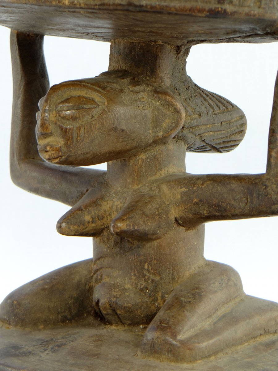 Rép. Dém. Du Congo,  Peuple Luba/Hemba, Siège Cariatide Bois Sculpté Personnage Féminin.  -photo-3